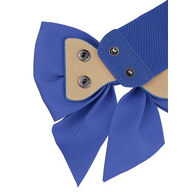 Women's Bowknot Elastic Wide Belts Dress Bow Tie Stretchy Waistband For Party Casual Blue No Size