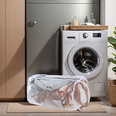 1 Pcs Folding Thickened Mesh Laundry Bag For Bathroom White 12.99"x8.66"