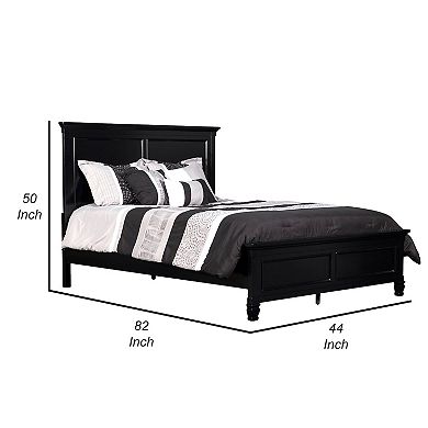 Umi Twin Size Bed, Classic Panel Design With Molded Details, Black Wood