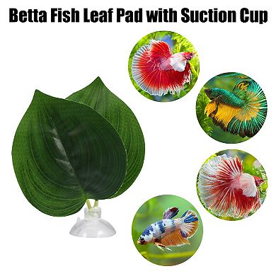 2pcs Betta Fish Leaf Pad Hammock Resting Hide Plants Decoration Green With Suction Cup 3.15"x2.76"