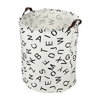 1 pc 60l Foldable Cylindrical Laundry Basket For Laundry Room Black Letter 19.69"x15.75"