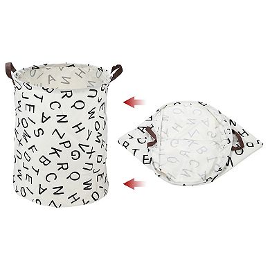 1 Pcs 60l Foldable Cylindrical Laundry Basket For Laundry Room Black Letter 19.69"x15.75"