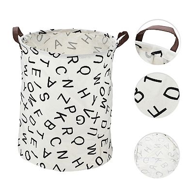 1 Pcs 60l Foldable Cylindrical Laundry Basket For Laundry Room Black Letter 19.69"x15.75"