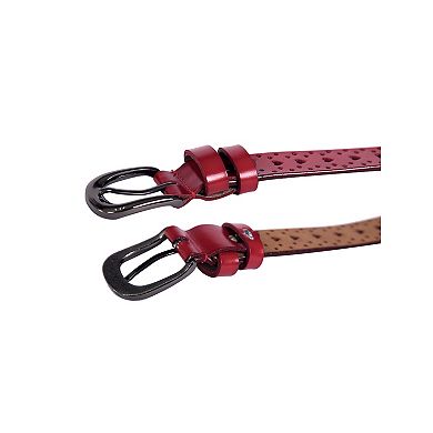 Women Carved Multi-hole Hollow Alloy Pin Buckle Leather Belt