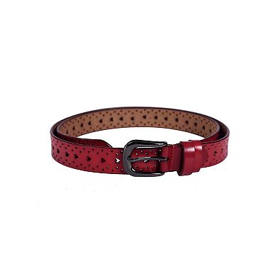 Women Carved Multi-hole Hollow Alloy Pin Buckle Leather Belt