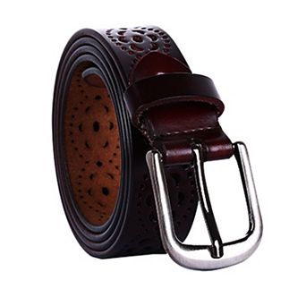 Women Carved Multi-hole Hollow Alloy Pin Buckle Leather Belt