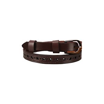 Women Carved Multi-hole Hollow Alloy Pin Buckle Leather Belt Brown Heart NO SIZE