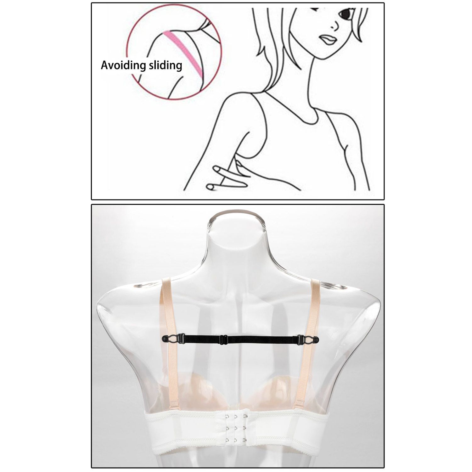 6 Pieces No-slip Bra Strap Clips Adjustable Anti-slip Elastic Strap Holder, Black Beige White At Women's Clothing Store