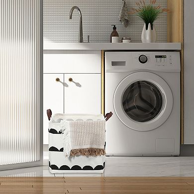 1 Pcs 30l Foldable Square Laundry Basket For Laundry Room Black White Semicircle