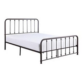 Ken Queen Bed, Vertical Slatted Headboard, Footboard, Dark Bronze Metal