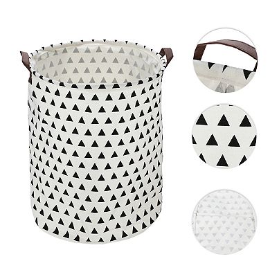 1 Pcs 60l Foldable Cylindrical Laundry Basket For Laundry Room Black Triangle 19.69"x15.75"