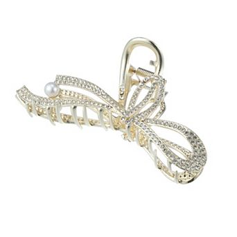 Hair Clip Classic Rhinestone Bow Tie Hair Clip Hair Accessories For Women Girls Gold Tone