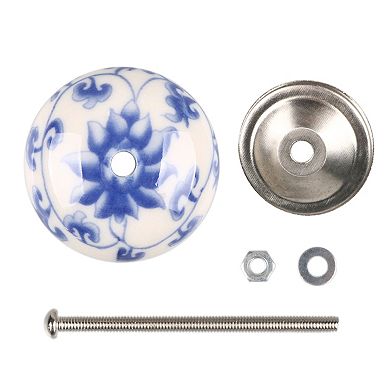 6pcs Flower Pattern Hand Painted Ceramic Door Knobs Drawer Pull Handles