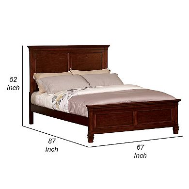 Umi Queen Size Bed, Classic Panel Design With Molded Details, Brown Wood