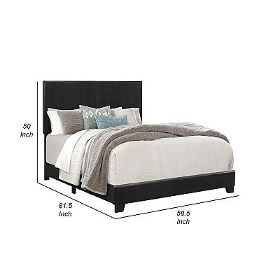 Shirin Full Size Bed, Wood, Nailhead Trim, Upholstered Headboard, Black