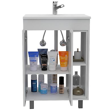 Palmer 24" Free Standing Vanity Cabinet, One Cabinet With Division, Two Small Shelves