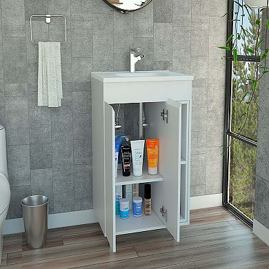 Palmer 24" Free Standing Vanity Cabinet, One Cabinet With Division, Two Small Shelves