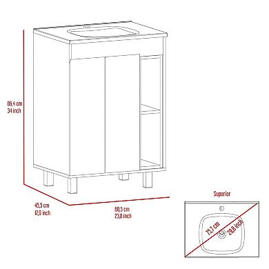 Palmer 24" Free Standing Vanity Cabinet, One Cabinet With Division, Two Small Shelves