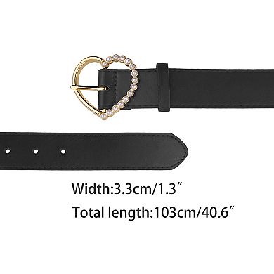 Women's Belt Heart-shaped Encrusted Buckle With Beads Solid Color Waistband For Dress