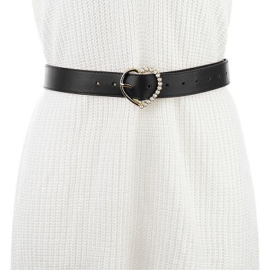 Women's Belt Heart-shaped Encrusted Buckle With Beads Solid Color Waistband For Dress