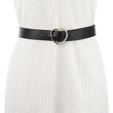 Women's Belt Heart-shaped Encrusted Buckle With Beads Solid Color Waistband For Dress