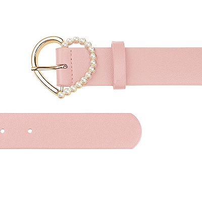 Women's Belt Heart-Shaped Encrusted Buckle with Beads Solid Color