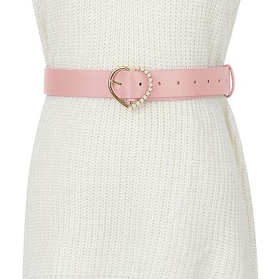 小物 S heart belt THEREDTHREAD Women's Belt Heart-Shaped Encrusted Buckle with Beads Solid Color