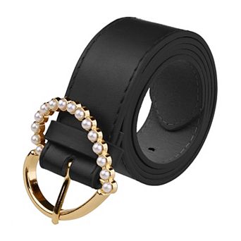 Women's Belt Heart-shaped Encrusted Buckle With Beads Solid Color Waistband For Dress