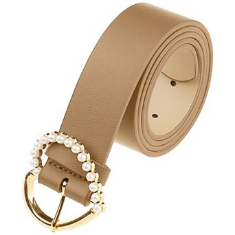 Women's Belt Heart-Shaped Encrusted Buckle with Beads Solid Color Waistband for Dress