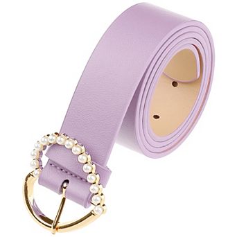 Women's Belt Heart-Shaped Encrusted Buckle with Beads Solid Color Waistband for Dress