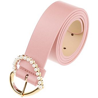 Women's Belt Heart-Shaped Encrusted Buckle with Beads Solid Color Waistband for Dress