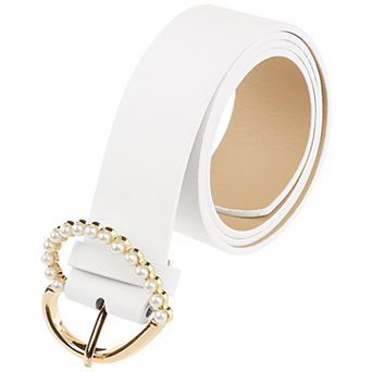 Women's Belt Heart-Shaped Encrusted Buckle with Beads Solid Color Waistband for Dress