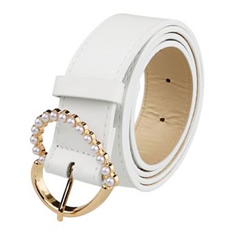 Women's Belt Heart-shaped Encrusted Buckle With Beads Solid Color Waistband For Dress