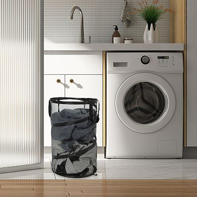 1 Pcs 20l Folding Laundry Basket Portable Hamper Basket For Bathroom Black 21.65"x13.39"