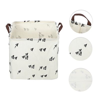 1 Pcs 30l Foldable Square Laundry Basket For Laundry Room Black White Airplane