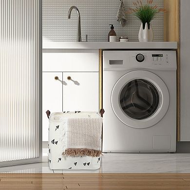 1 Pcs 30l Foldable Square Laundry Basket For Laundry Room Black White Airplane