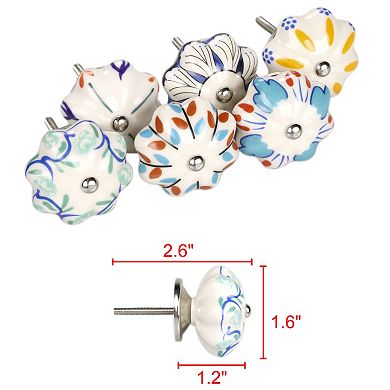 Hand Painted Ceramic Door Knobs Drawer Wardrobe Cupboard Pull Handles 6pcs
