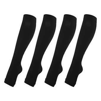 2 Pair Zipper Pressure Open Toe Compression Sleeves Knee High