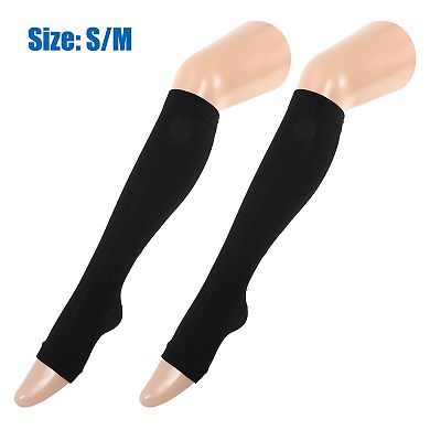 2 Pair Zipper Pressure Open Toe Compression Sleeves Knee High