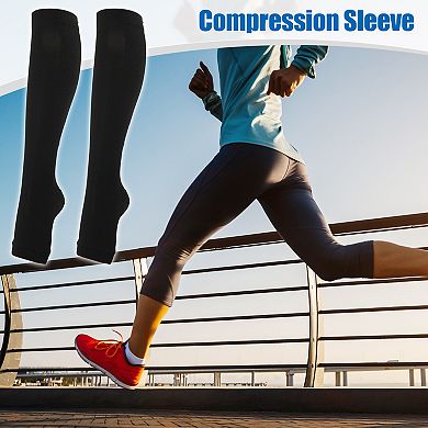 2 Pair Zipper Pressure Open Toe Compression Sleeves Knee High