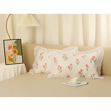 Cotton Pillowcase Set Of 2, Ruffle Trim, Envelope Closure Pillow Covers For Girl 20"x30"