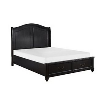 Vix Queen Size Platform Bed, Panel Arch Design, 2 Storage Drawers, Black