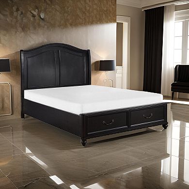 Vix Queen Size Platform Bed, Panel Arch Design, 2 Storage Drawers, Black