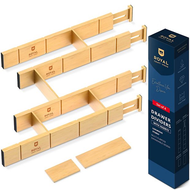 4" Adjustable Drawer Divider Kit – 4 Pack, White – DIY Expandable Organizer For Kitchen, Bathroom, Office Drawers