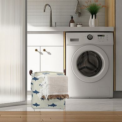 1 Pcs 30l Foldable Square Laundry Basket For Laundry Room Blue Shark 12.60"x12.60"x12.60"