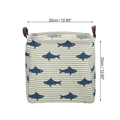 1 Pcs 30l Foldable Square Laundry Basket For Laundry Room Blue Shark 12.60"x12.60"x12.60"