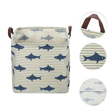 1 Pcs 30l Foldable Square Laundry Basket For Laundry Room Blue Shark 12.60"x12.60"x12.60"