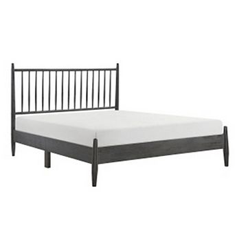 Lika Queen Size Platform Bed, Vertical Slatted Headboard, Gray Finish