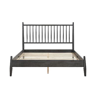 Lika Queen Size Platform Bed, Vertical Slatted Headboard, Gray Finish