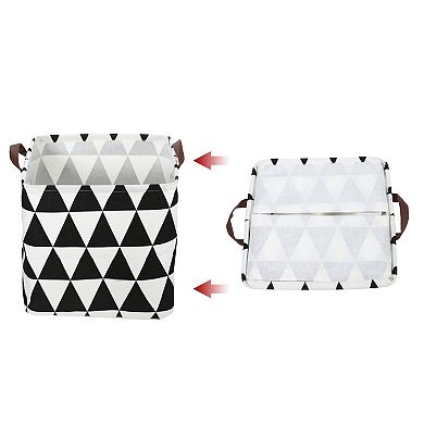 1 Pcs 30l Foldable Square Laundry Basket For Laundry Room Black White Triangle